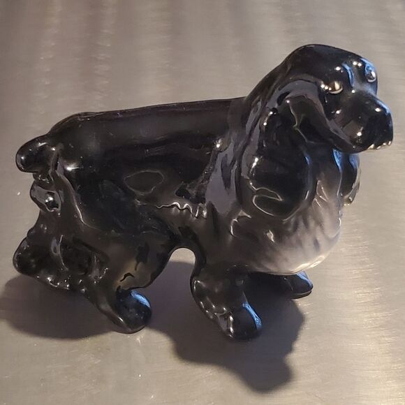 Vintage Porcelain Ceramic Spaniel Dog Canine Animal Figurine Black White - Picture 1 of 8